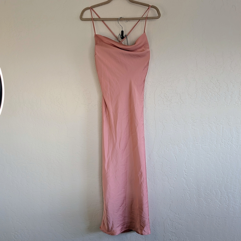 Satin Pink Slip Dress Cowl Spaghetti Straps Bridesmaid Wedding Guest Romance